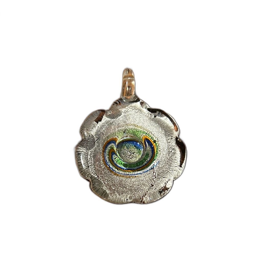 Artisan Dichroic Glass Pendant Multicolor Swirl Shimmer Necklace Charm